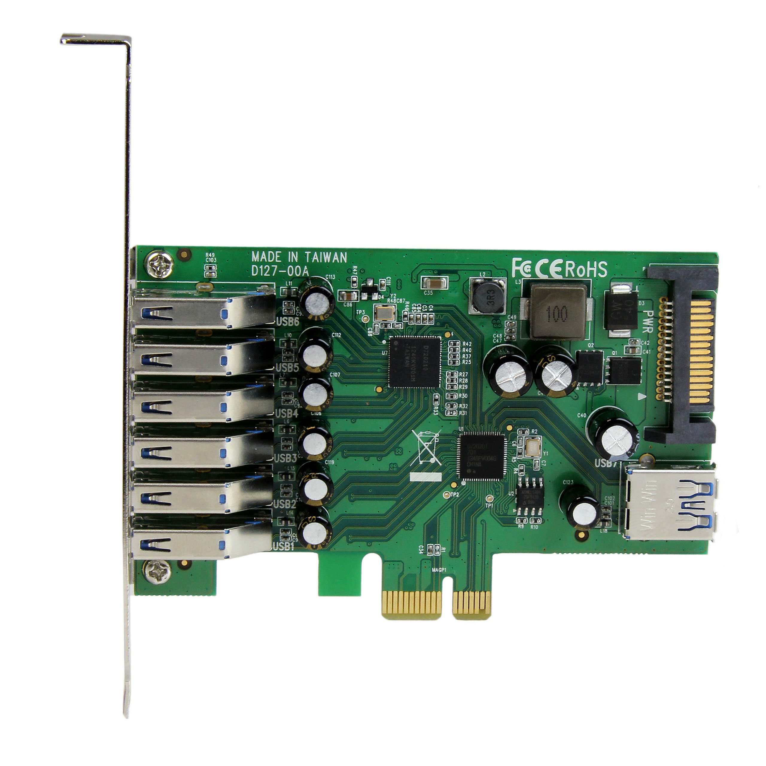 StarTech.com 7 Port PCI Express USB 3.0 Card - 5Gbps - Standard & Low-Profile - SATA Power - UASP Support - 1 Internal & 6 External USB 3.0 Ports (PEXUSB3S7)
