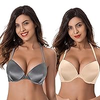 Curve Muse Womens Push Up Add 1 and a Half Cup Underwire Halter Front Close Bras