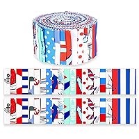 Soimoi 40Pcs Nautical Print Cotton Precut Fabrics for Quilting Craft Strips 2.5 inches Jelly Roll - White & Blue