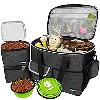 PetAmi Dog Travel Bag, Travel Pet Bag Organizer, Dog Food Travel Bag with Food Container and Bowls, Dog Travel Supplies Gift Accessories for Weekend Camping, Dog Cat Diaper Bag (Charcoal, Large)