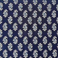 Craftbot Hand Block Print Fabric by The Yard - PRECUT 5 Yards 42 Inch Width - 100% Cotton Material - Indigo Blue Paisley Pattern - Light Weight Indian Cloth for Making Summer Dress Tops Project etc