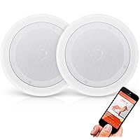 PDICBT852RD 8 Inch 250 Watt Bluetooth In Ceiling Wall 2 Way Flush Mount Home Indoor Stereo Speakers System Pair, White