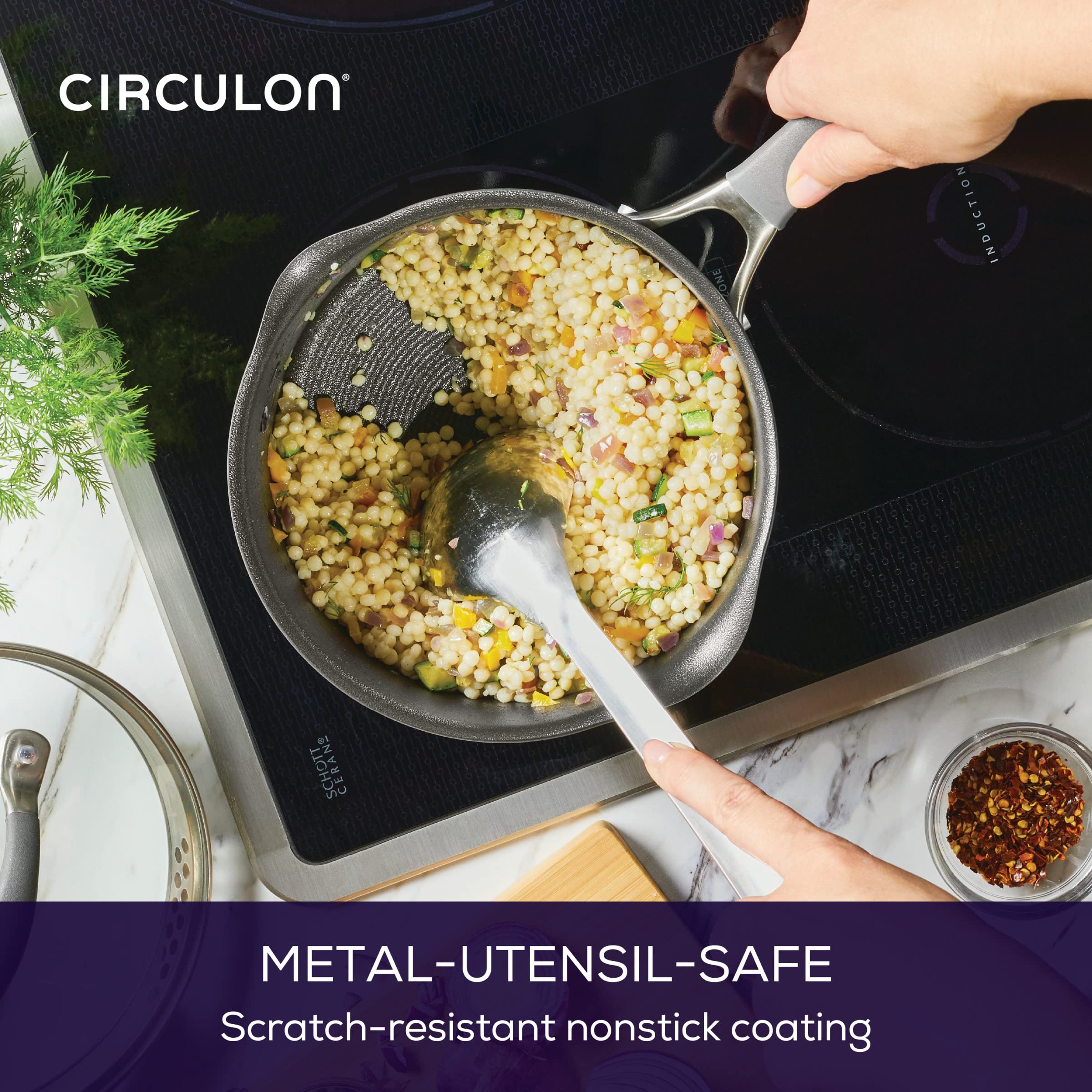 Circulon A1 Series with ScratchDefense Technology Nonstick Induction Straining Sauce Pan with Lid, 3 Quart, Graphite