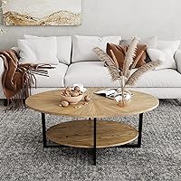 Solid Wood Oval Coffee Table with Cross Metal Legs, 43.3in Modern Industrail Center Table with Open Shelf Cocktail Tea Table for Living Room Bedroom, Rustic Nature 1811