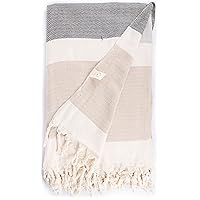 Bersuse 100% Cotton Aspendos XL Throw Blanket Turkish Towel - 60x90 Inches, Black-Grey-Beige