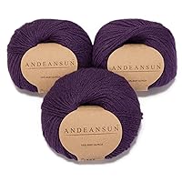 (Set of 3) 100% Baby Alpaca Yarn DK #3 (150 Grams Total) Luxuriously Cozy and Caring Soft to Enjoy Knitting, Crocheting and Weaving - Gorgeous Twist and Stitch Definition (Purple)