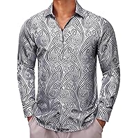 YOHOWA Men's Dress Shirt Silk Paisley Long Sleeve Button Down Dress Shirts Regular Fit Formal Casual
