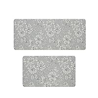 Laura Ashley - Anti-Fatigue Kitchen Mat, Iris Floral Design, Stain, Water & Fade Resistant, Cooking & Standing Relief, Non-Slip Backing, 2 Piece Set, Grey Iris