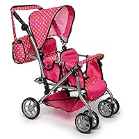 Twin Doll Stroller with Diaper Bag and Swivel Wheels & Adjustable Handle - Pink & Polka Dot Design