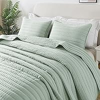 Sage Green King Size Quilt Bedding Sets with 2 Pillow Shams, Lightweight Soft Bedspread Coverlet, Quilted Blanket Thin Comforter Bed Cover for All Season, 3 Pieces, 104x90 inches