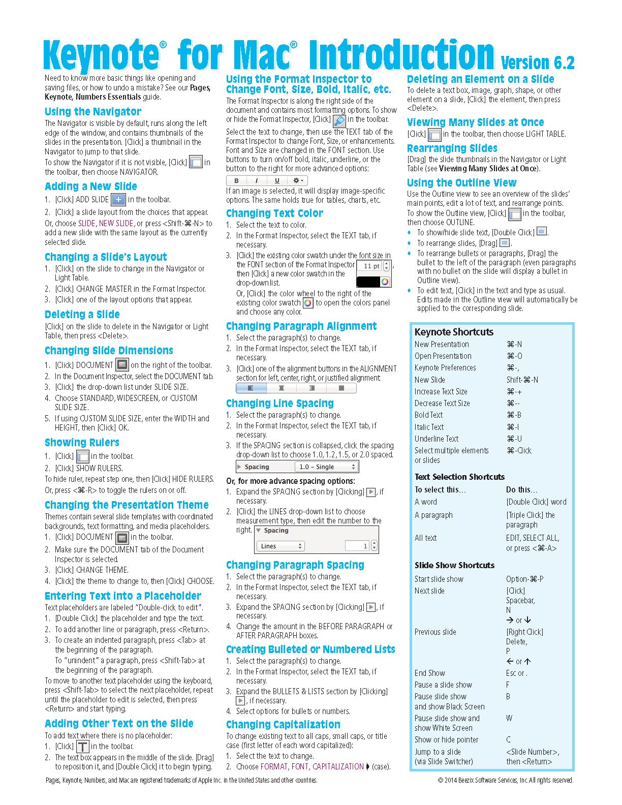 Keynote for Mac Quick Reference Guide, version 6.2: Introduction (Cheat Sheet of Instructions, Tips & Shortcuts - Laminated Card)
