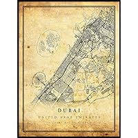 Dubai map Vintage Style Poster Print | Old City Artwork Prints | Antique Style Home Decor | United Arab Emirates Wall Art Gift | map Art 20x30