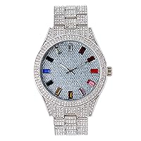 Techno Pave Men's Fully Iced Out Rainbow Baguette Watch