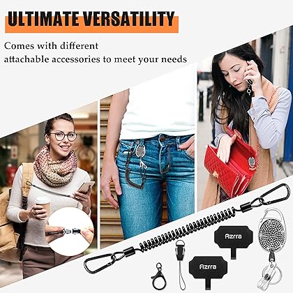 Azrra Theft and Drop Protection Phone Tether - 31” Safety Retractable Phone Clip, Anti-Drop Travel Clip, Universal Retractable Phone Lanyard with Carabiner and Phone Tether Tabs (Silver Bling, 1 Pack)