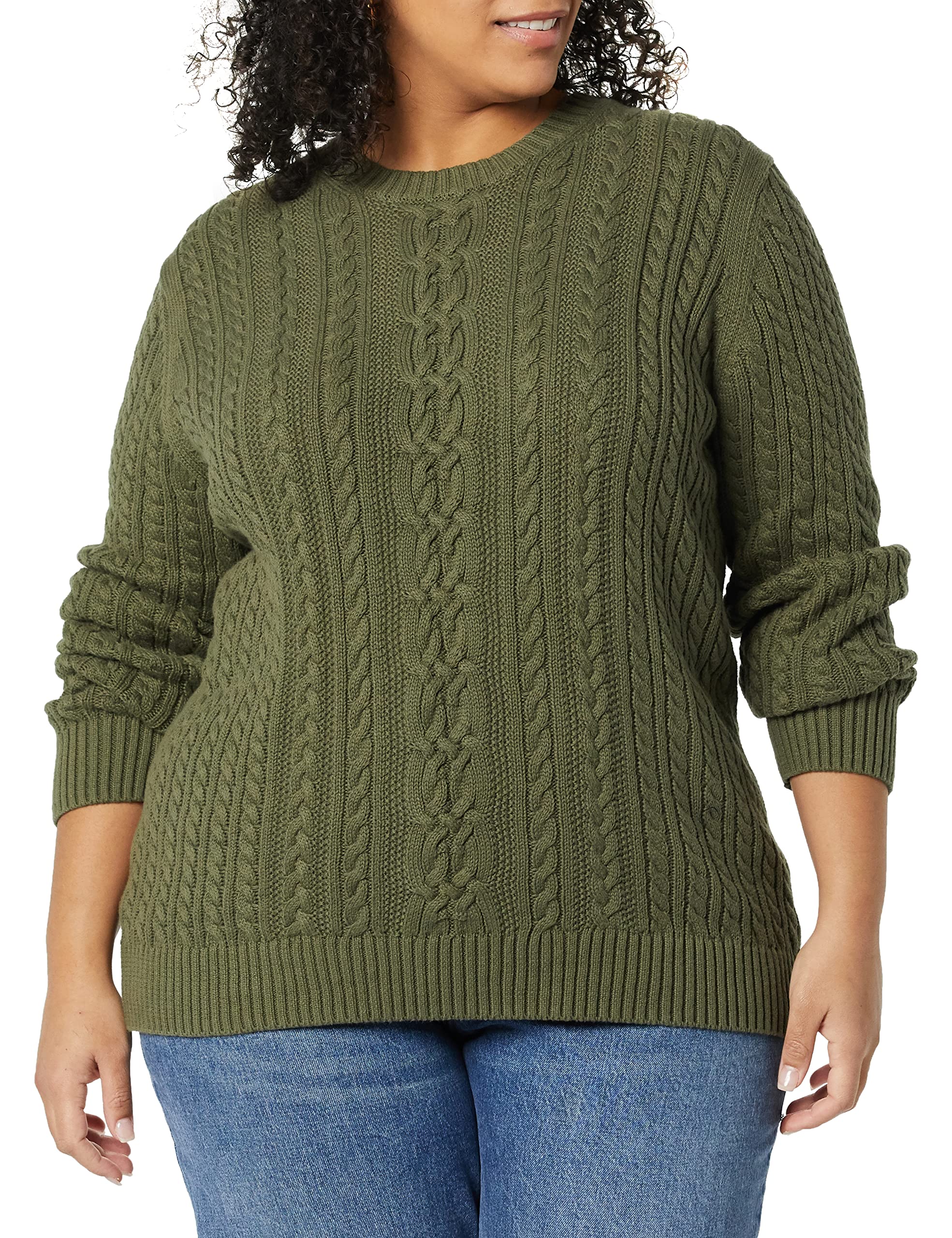 Amazon Essentials Women's Fisherman Cable Long-Sleeve Crewneck Sweater (Available in Plus Size)