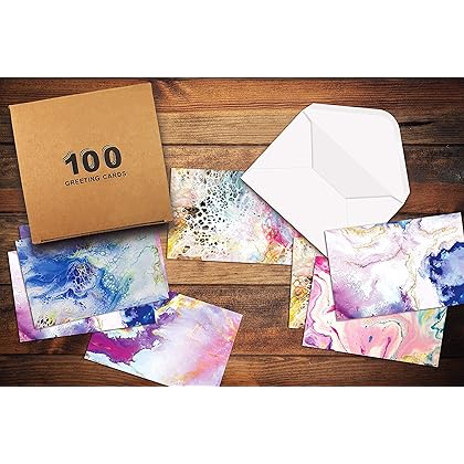 Better Office Products 100-Pack All Occasion Greeting Cards, Assorted Blank Note Cards, 4 x 6 inch, 5 Abstract Art Designs, Blank Inside, with Envelopes, 100 Pack