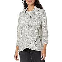 MULTIPLES Women's Three Quarters Sleeve Drawstring Cowl Collar Wrap Front Hi-lo Top with Embellished