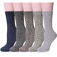 MQELONG Womens 5 Pairs Soft Thick Comfort Casual Cotton Warm Wool Crew Winter Socks