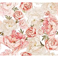 Peel&Stick Removable Pink Champagne Fresh Peony Self-Adhesive Prepasted Wallpaper Wall Mural (Vintage Pink/Light Champagne, 17.7“x118”)