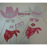 11 Pc Photo Booth Party Props Mustache on a Stick Western Theme Party Cowboy Hat Pink Bandanna Pink Cowgirl