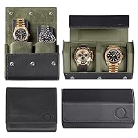 Dual Leather Travel Watch Roll Case + Leather Travel Watch Pouch (Grey/Racing Green)