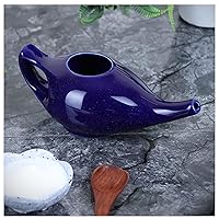 Leak Proof Durable Porcelain Ceramic Neti Pot Hold 230 Ml Water Comfortable Grip | Microwave and Dishwasher Safe eco Friendly Natural Treatment for Sinus and Congestion - Blue