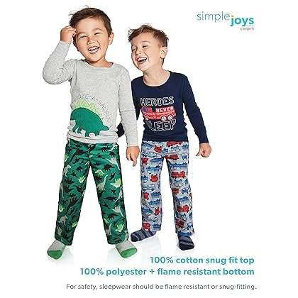 Simple Joys by Carter's Boys and Toddlers' 4-Piece Pajama Set (Cotton Top & Fleece Bottom)