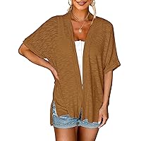 MEROKEETY Womens 2024 Summer Lightweight Cardigan Short Sleeve Open Front Casual Loose Cover Ups