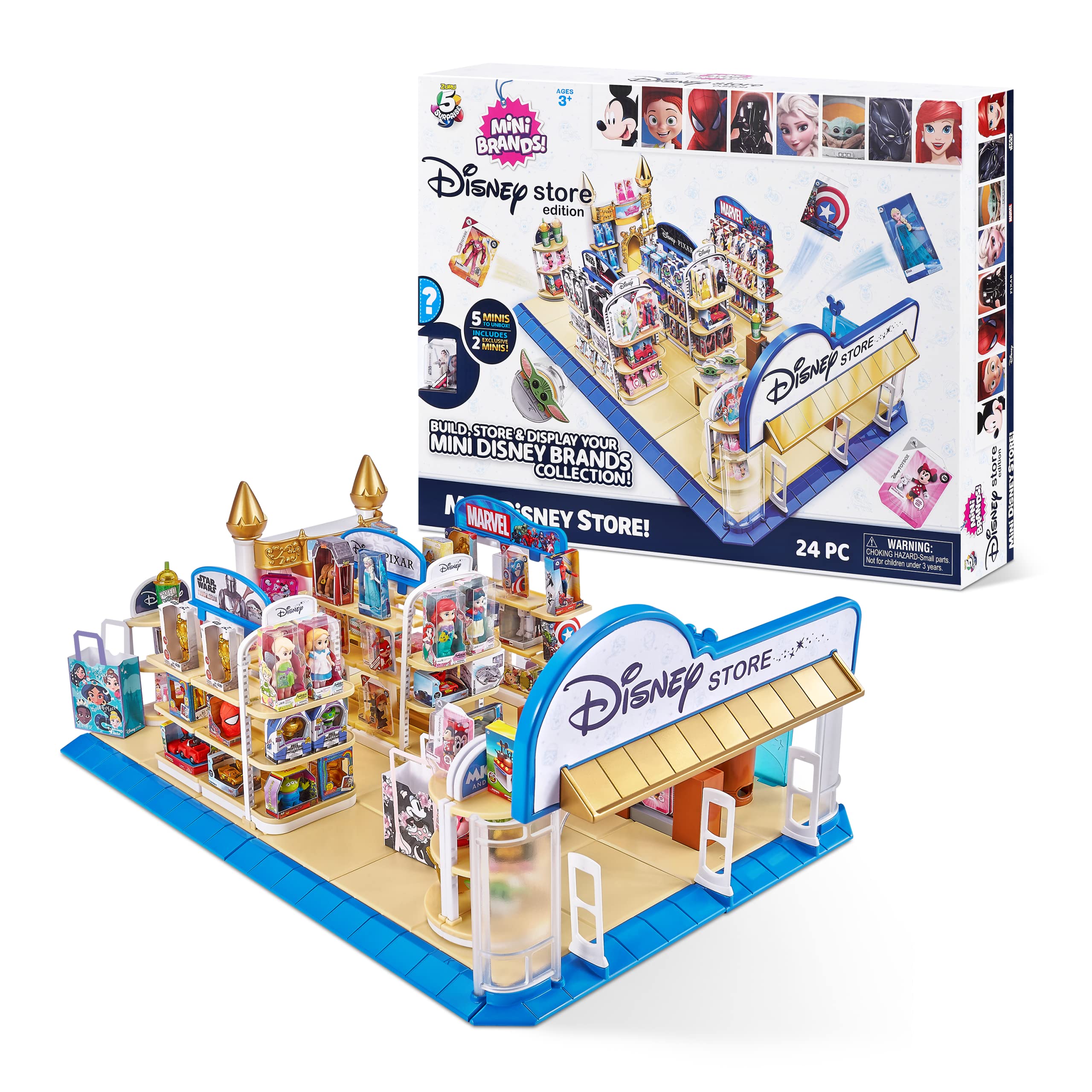 5 Surprise Mini Brands Disney Toy Store Playset by Zuru - Includes 5 Exclusive Mystery Mini's, Store and Display Mini Collectibles for Kids, Teens, and Adults