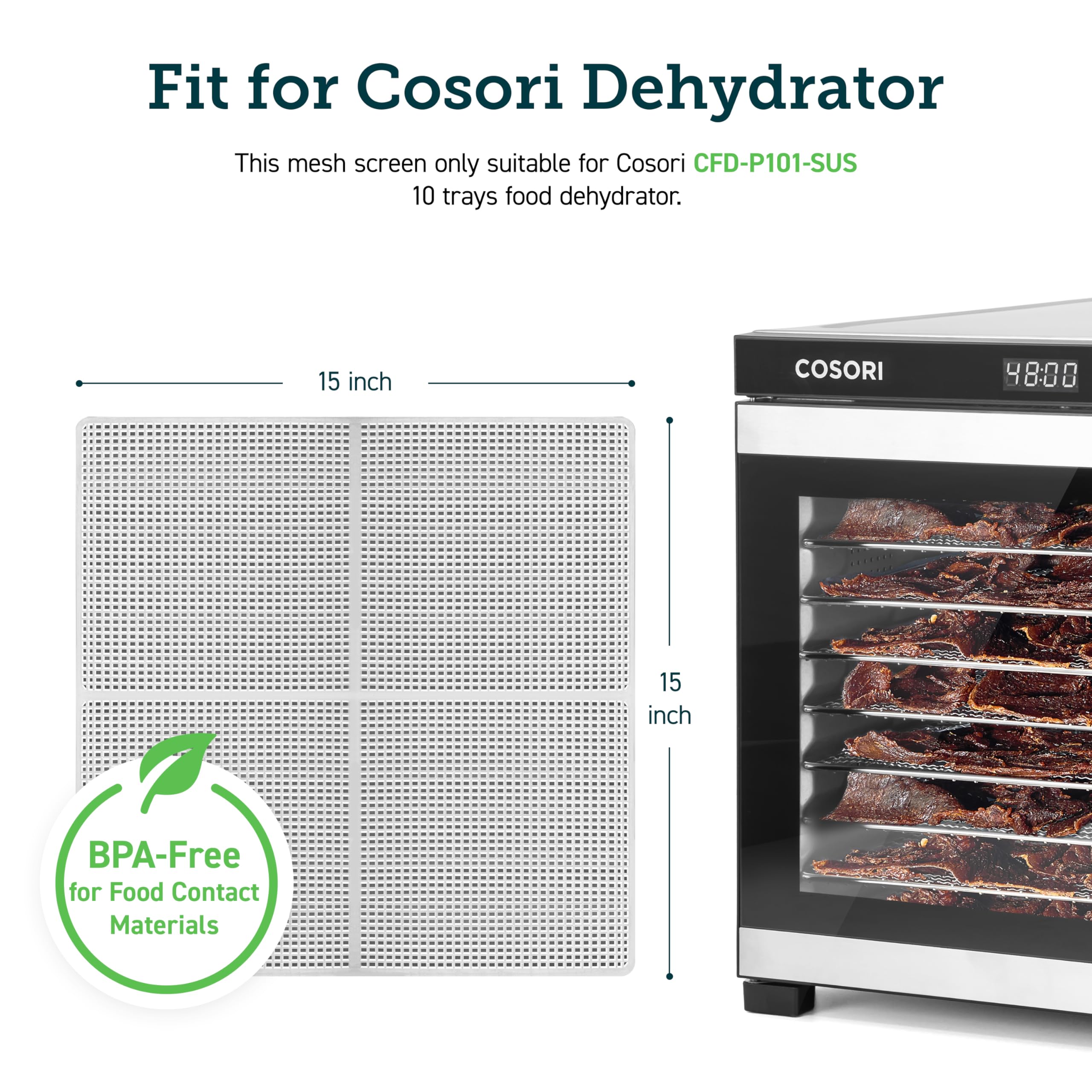 COSORI Food Dehydrator Accessories, Compatible with CFD-P101-SUS Only, 2Pack BPA-Free Mesh Screens, CFD-MS102-WUS