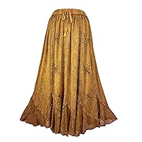 Agan Traders Women's Peasant Medieval High Waistband A Line Drawstring Long Embroidered Lace Hem Maxi Skirt Plus Size 2X 3X