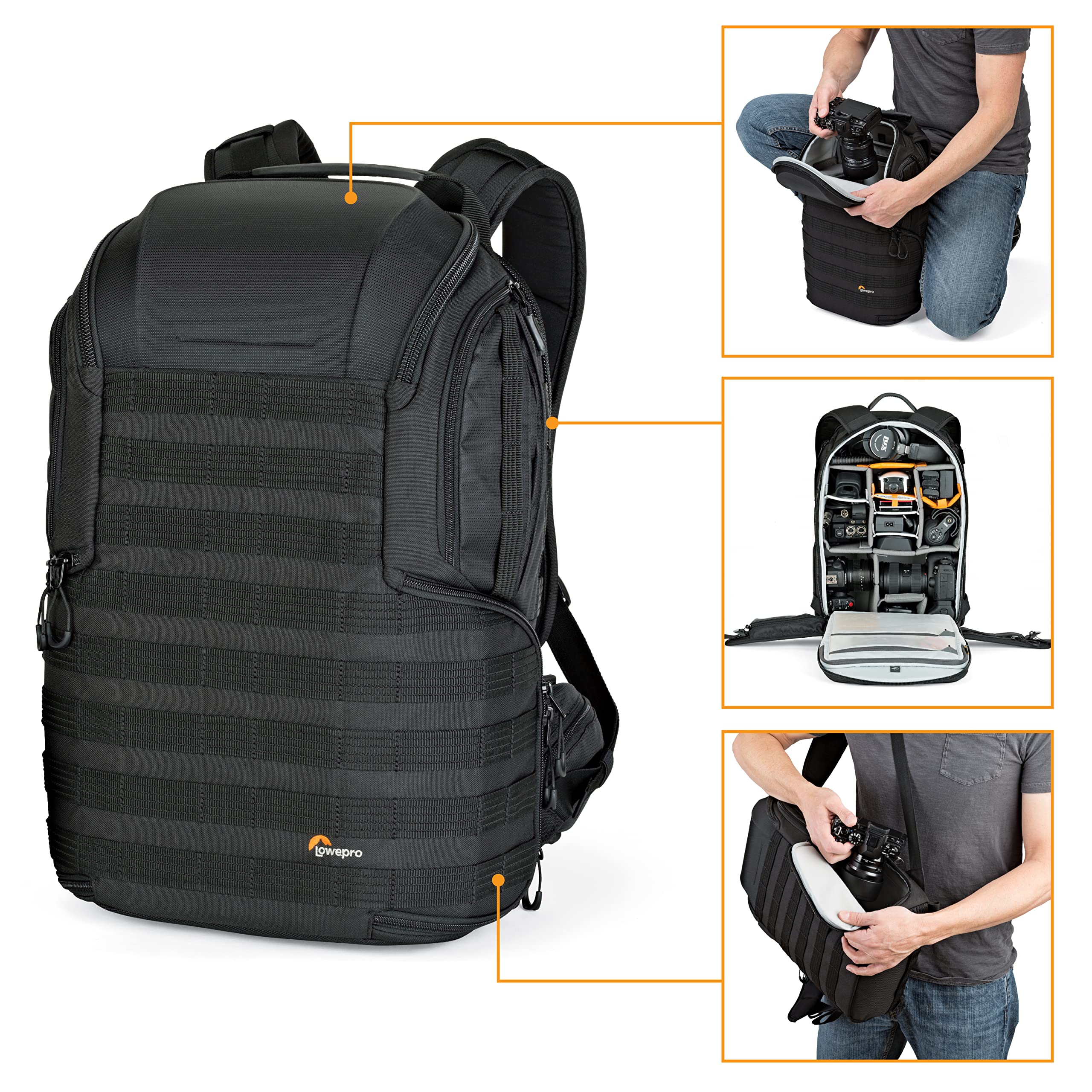 Lowepro ProTactic 450 AW II Black Pro Modular Backpack with All Weather Cover, Camera Bag for Professional Use, for Laptop Up to 15