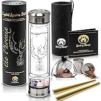 Phoenix Crystal Water bottle, a Loose Leaf Tea Infuser Bottle, double wall glass for hot and cold drinks. Large Rose Quartz Crystal and Amethyst Stone. Eco-friendly & relaxing gifts for women