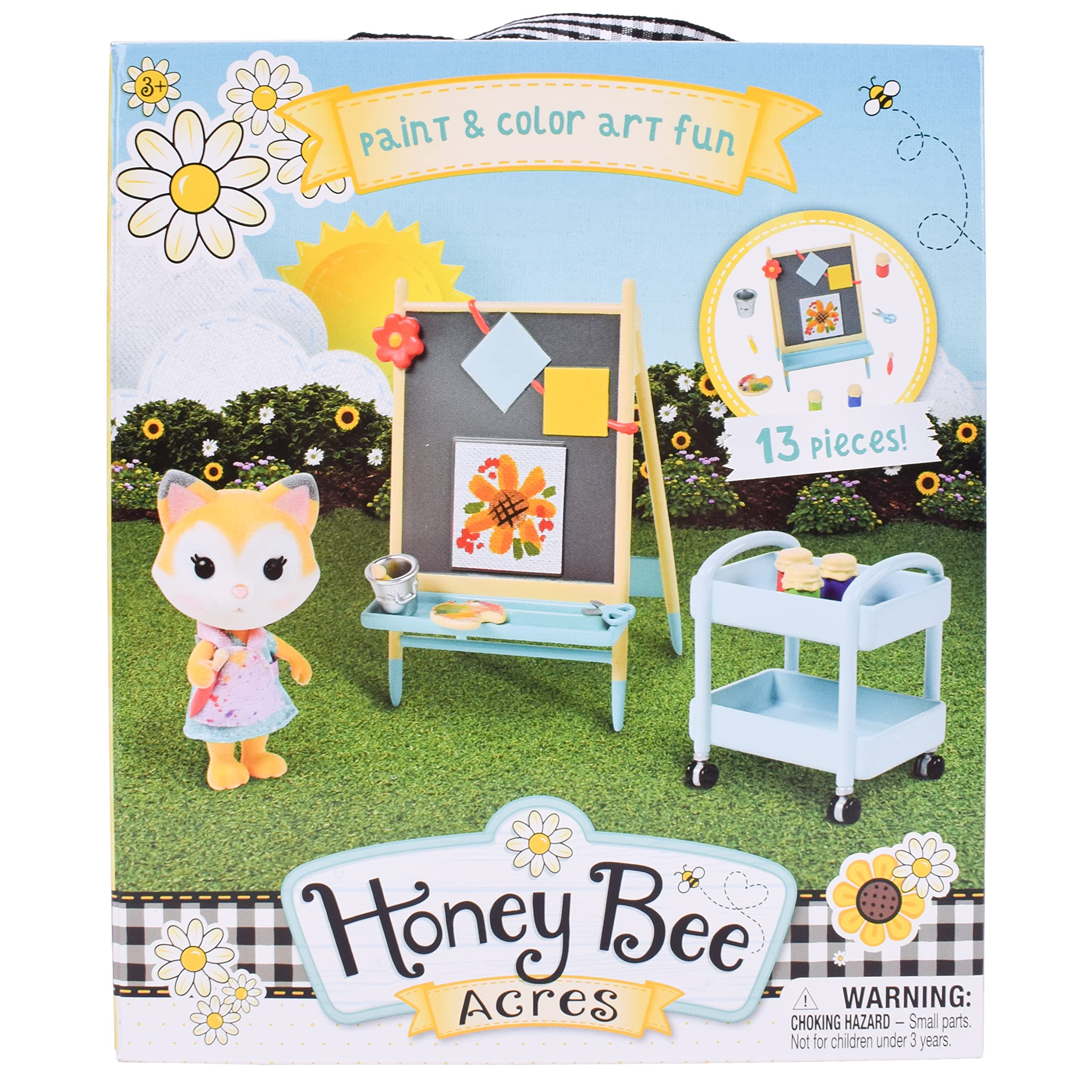 Sunny Days Entertainment Honey Bee Acres Paint & Color Art Fun – 13 Piece Dollhouse Playset with Exclusive Fox Figure | Pretend Play Toys for Kids