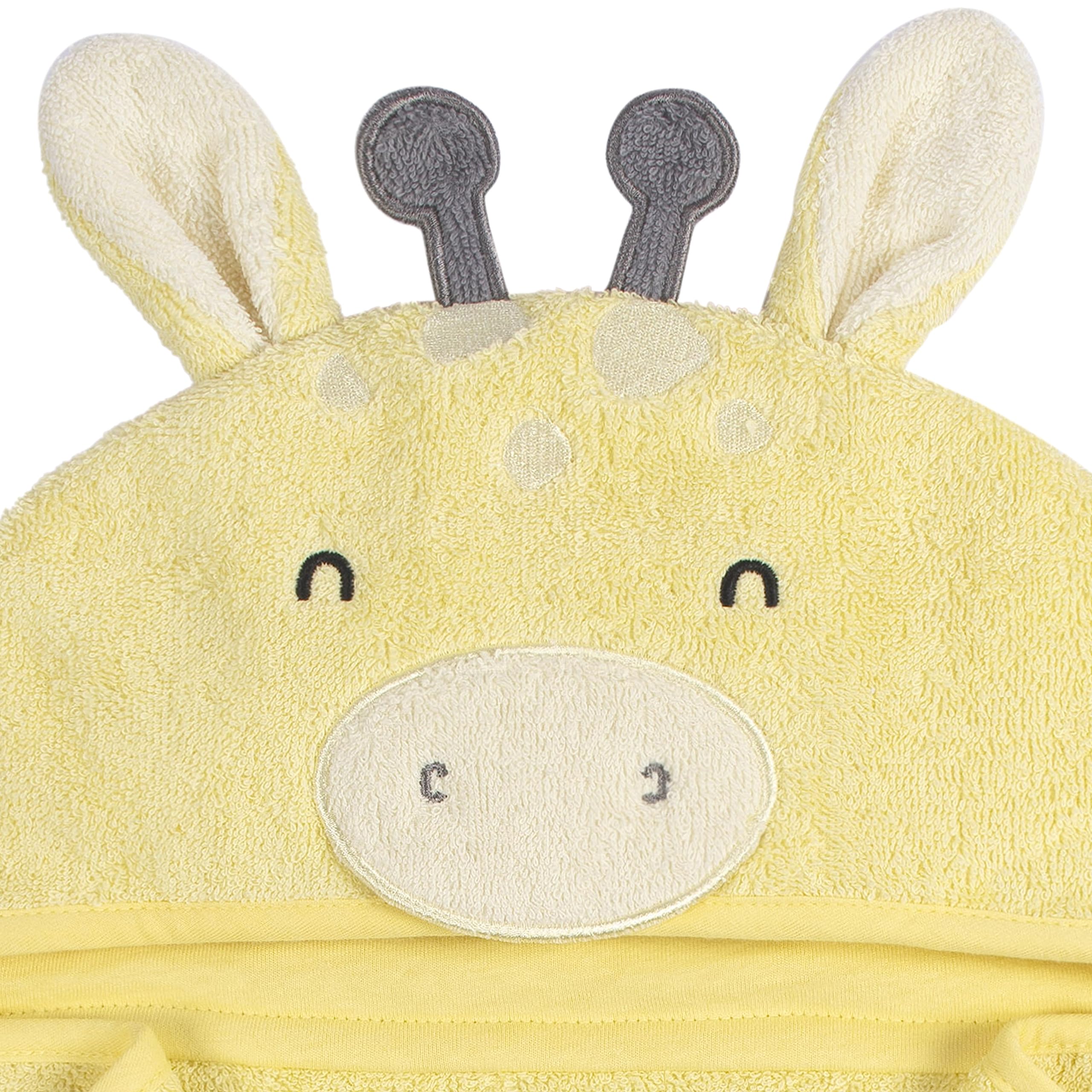 Gerber Baby 4 Piece Animal Character Hooded Towel and Washcloth Set, Yellow Giraffe, One Size