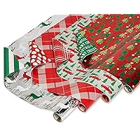 American Greetings 120 sq. ft. Reversible Christmas Wrapping Paper Bundle, Stripes, Polka Dots, Plaid, Reindeer, Trucks and Trees (4 Rolls 30 in. x 12 ft.)