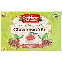 Caribbean Dreams Cinnamon Mint Tea, 20 Tea Bags, Diabetics Tea, Natural Herbal Tea, Caffeine Free, Sugar Free