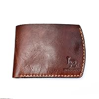 LeatherBrick Curved Style Antique Bi-Fold Wallet with Button Coin Pocket | Pure Leather Wallet | Handmade Leather Wallet | Crazy Horse Leather | Natural Brown Color