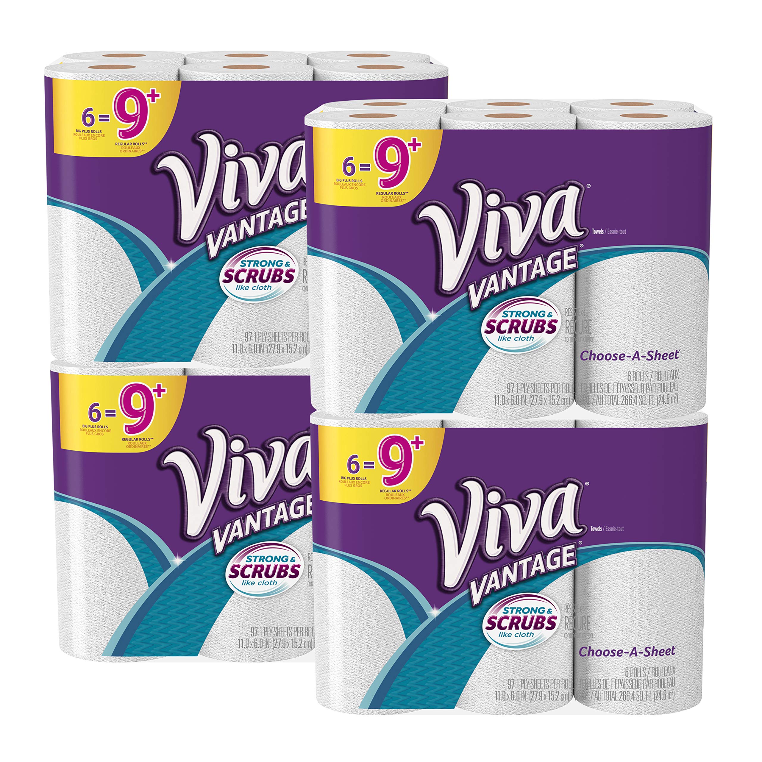 VIVA Vantage Choose-A-Sheet* Paper Towels, White, Big Plus Roll, 24 Rolls, Packaging May Vary