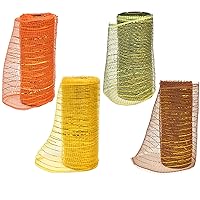Thanksgiving Decorative Harvest Fall Mesh Wrap Rolls of Ribbon 5 Yards Each for Floral Arrangements Wreaths and Craft Party Supplies Decorations in Orange Green Brown & Yellow Colors by Gift Boutique
