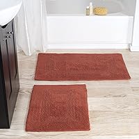 Bathroom Rugs - 2-Piece Cotton Bathroom Mat Set - Machine Washable Bath Mats for Bathroom, Kitchen, or Laundry Room by Lavish Home (Brick)