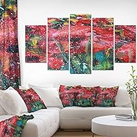 Red Poppies Acrylic Drawing Extra Large Floral Wall Art, 60x32-5 Panels Diamond Shape