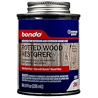 Bondo Rotted Wood Restorer, 8 fl oz., Penetrates into Spongy, Dry-rotted Wood Fibers Creating a Solid Surface, Dries clear and tack free, Water Resistant, Stainable and paintable (20131)