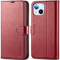 TUCCH Case Wallet for iPhone 14, [RFID Blocking] PU Leather Stand Folio Cover with 4 Card Slots [TPU Protective Interior Shell], Magnetic Flip Case Compatible with iPhone 14 5G 6.1-inch, Dark Red
