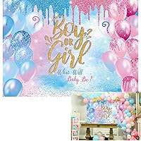 7x5ft Boy or Girl Gender Reveal Backgdrop What Will Baby Be Glitter Balloon Background Pink Blue Baby Gender Reveal Party Banner Supplies