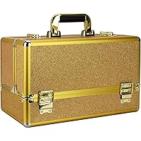 Rucella Makeup Case Professional Nail Travel Organizer Box, Gold Krystal