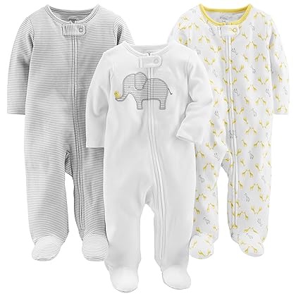 Simple Joys by Carter's Unisex Babies' Cotton Footed Sleep and Play, Pack of 3