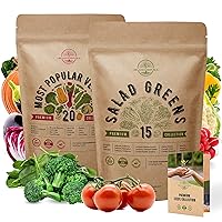 20 Most Popular Vegetables Seeds & 15 Salad Greens Seeds Variety Packs Non-GMO Heirloom Seeds for Indoor and Outdoor. Over 8800 Seeds.
