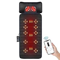 Full Body Massage Mat,10 Vibrating Motors Massage Pad with APP Control and Movable Shiatsu Neck Massage Pillow, 4 Heating Pads for Neck,Shoulders,Back Massager, Black