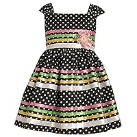 Bonnie Jean Little Girls' Dot Print Dress with Multi Color Ribbons
